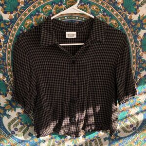 Eileen Fisher Black and Brown Plaid Button-Down Shirt